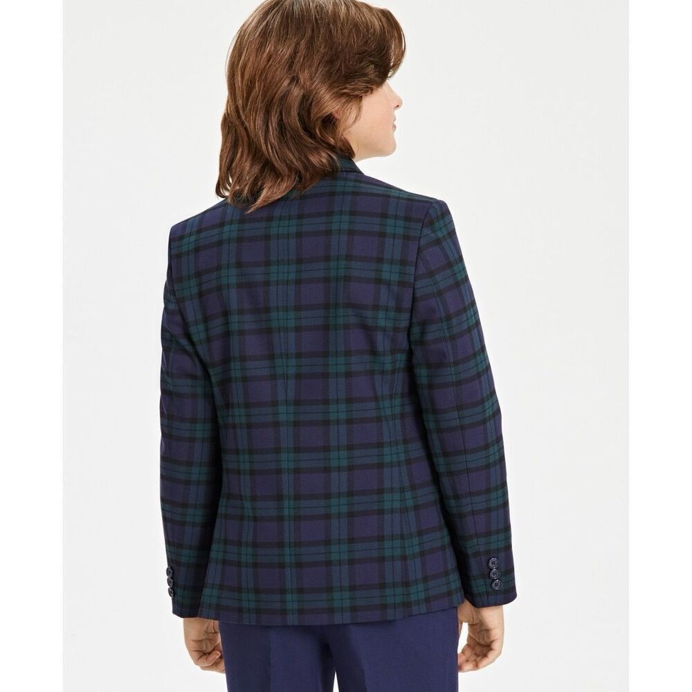 B by Brooks Brothers Youth Plaid Double-Breasted Bamherst Suit Jacket Navy/Green - Picture 5 of 6